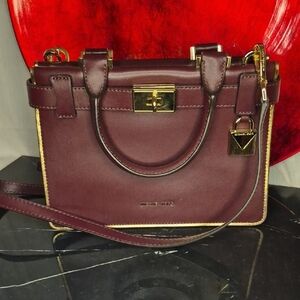 P16- Michael Kors Deep Burgundy Satchel with Gold Accents